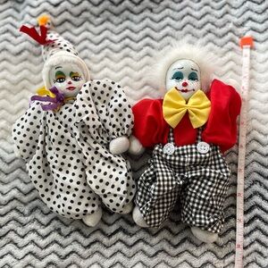 Lot of 2 Vintage Porcelain Faced Clown Dolls Collectors Items